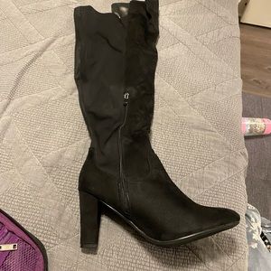 Knee high over wide calf heeled boots